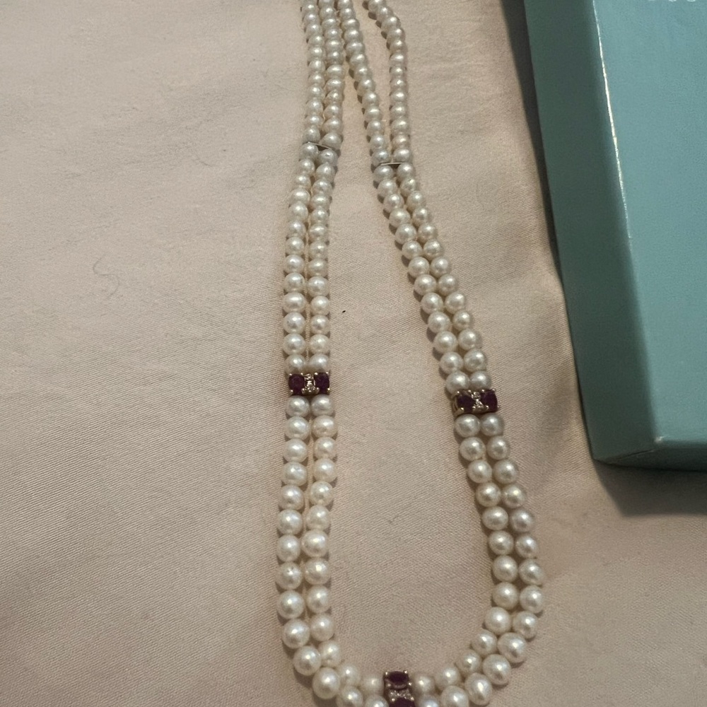 Ross-Simons Gold and White Pear Necklace with Elegant Purple Stone Design - Picture 2 of 5